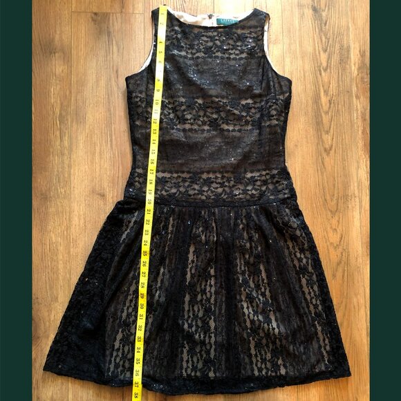 LAUREN Ralph Lauren black lace sparkly sequin  above the knee lined dress 10 - Picture 6 of 7